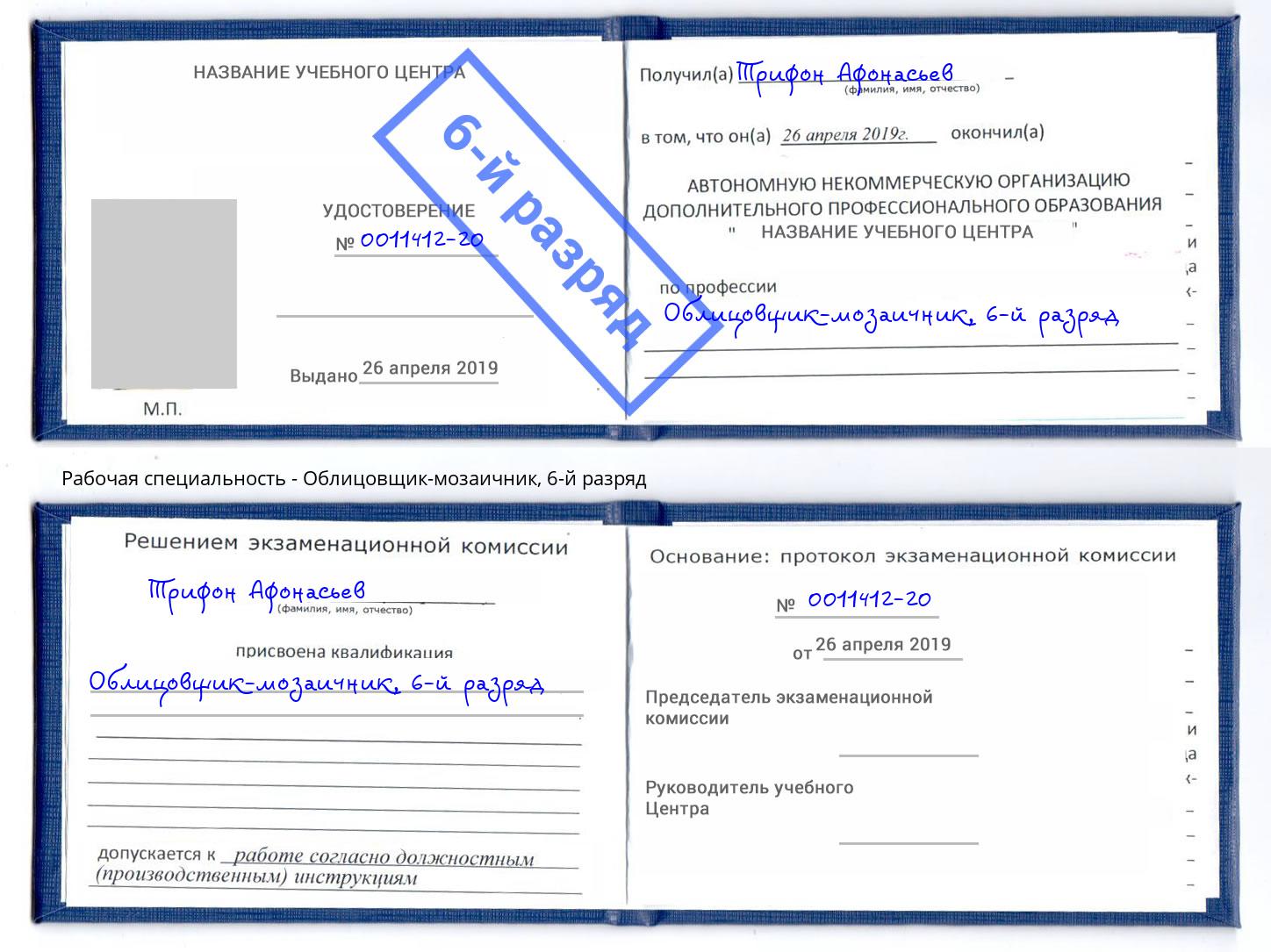 корочка 6-й разряд Облицовщик-мозаичник Шахты