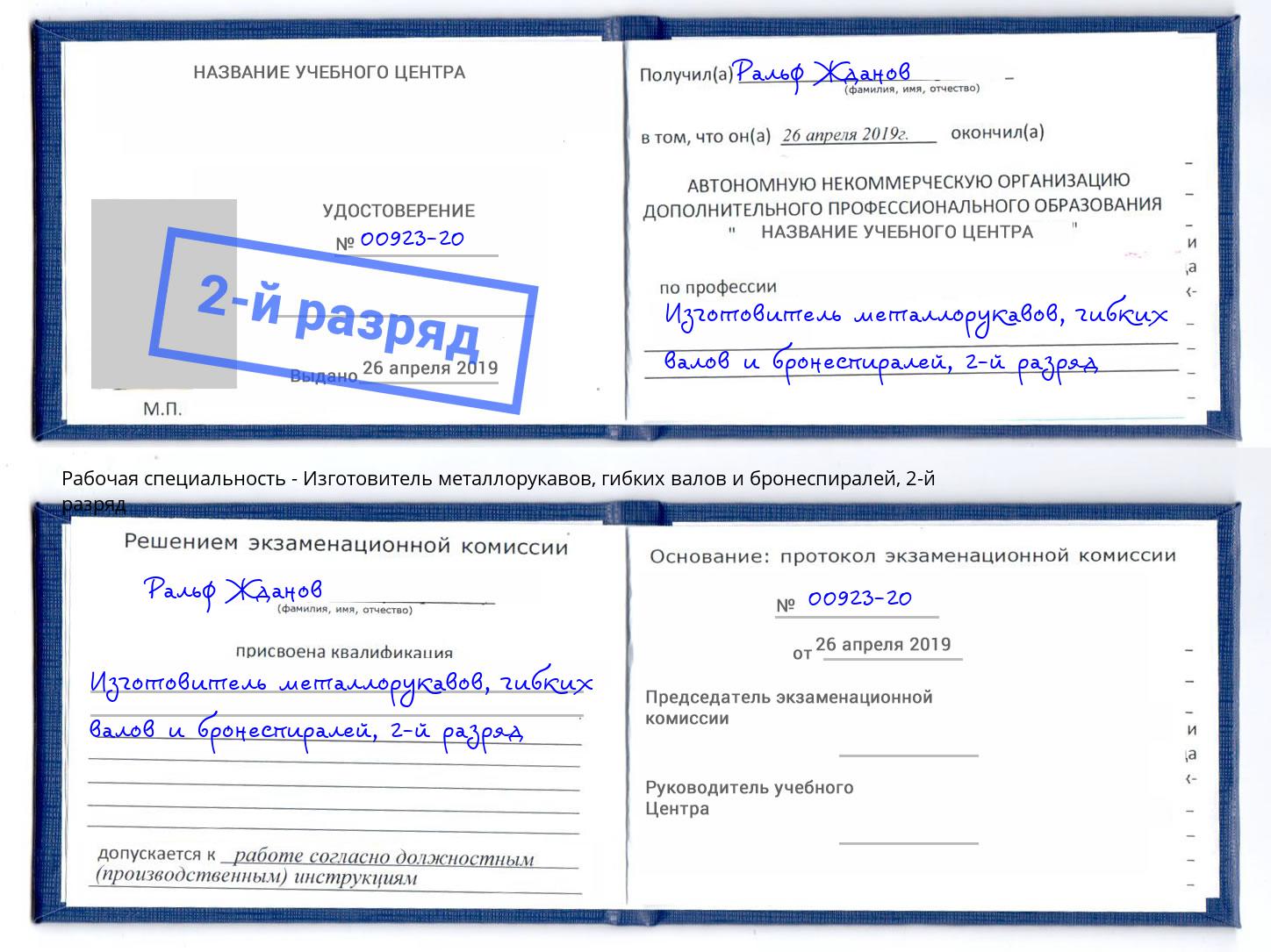корочка 2-й разряд Изготовитель металлорукавов, гибких валов и бронеспиралей Шахты